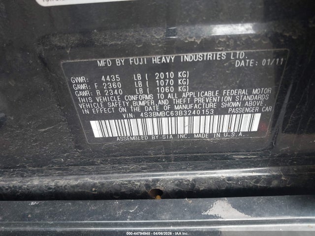 Продаж на аукціоні авто 2011 Subaru Legacy 2.5i Prem Awp, vin: 4S3BMBC63B3240153, номер лоту: 44794948