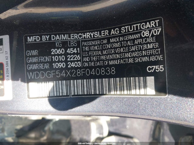 44794951 :رقم المزاد ، WDDGF54X28F040838 vin ، 2008 Mercedes-benz C 300 Luxury/sport مزاد بيع