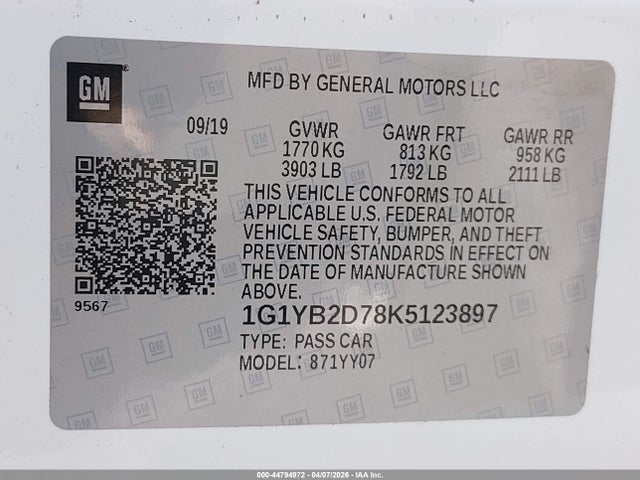 Chevrolet CORVETTE STINGRAY 2019 1G1YB2D78K5123897 Image 9