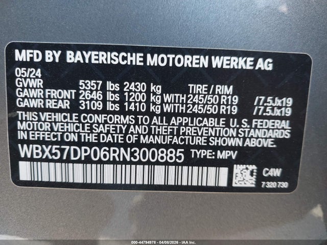 Продаж на аукціоні авто 2024 Bmw X3 Xdrive30i, vin: WBX57DP06RN300885, номер лоту: 44794978