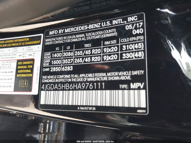 Aukcja sprzedaży 2017 Mercedes-benz Gle 350 4matic, vin: 4JGDA5HB6HA976111, numer aukcji: 44794995