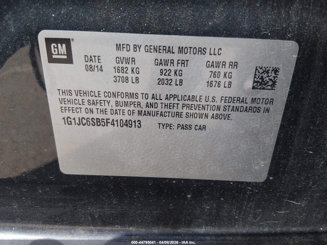 1G1JC6SB5F4104913 Chevrolet Sonic Lt Auto