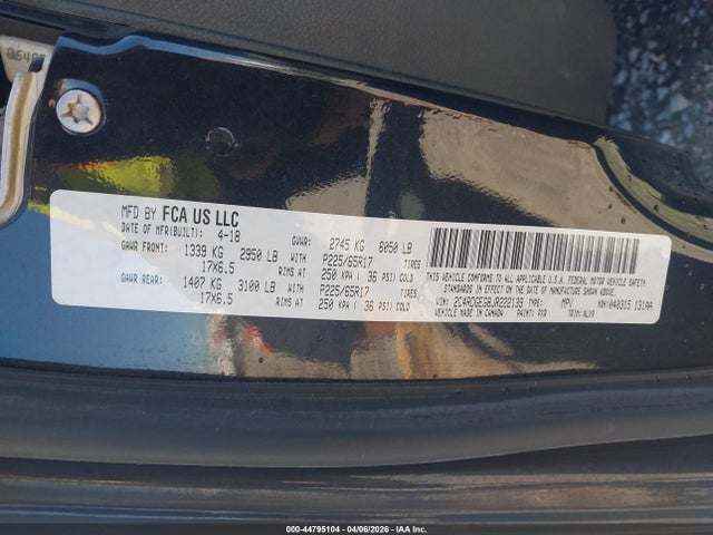 2018 Dodge Grand Caravan Gt მანქანა იყიდება აუქციონზე, vin: 2C4RDGEG8JR222139, აუქციონის ნომერი: 44795104