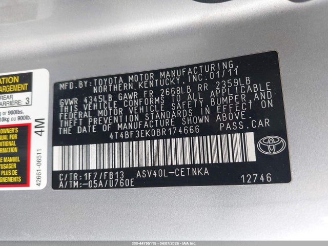 2011 TOYOTA CAMRY 4T4BF3EK0BR174666 Photo 8