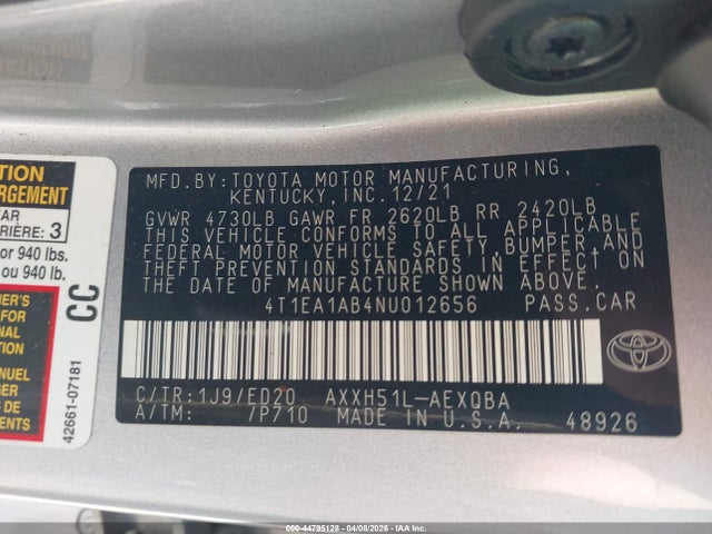 Продаж на аукціоні авто 2022 Toyota Avalon Xse Nightshade Hybrid, vin: 4T1EA1AB4NU012656, номер лоту: 44795128