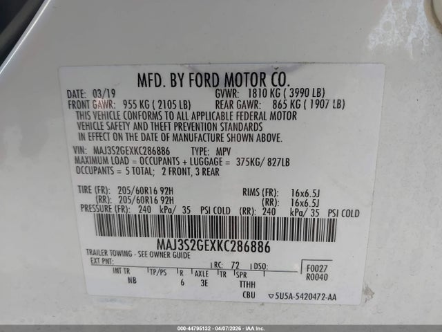 MAJ3S2GEXKC286886 Ford Ecosport Se