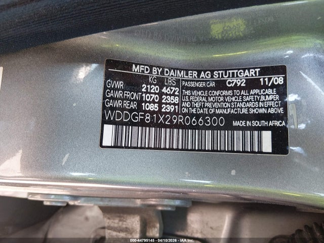 44795145 :رقم المزاد ، WDDGF81X29R066300 vin ، 2009 Mercedes-benz C 300 Luxury 4matic/sport 4matic مزاد بيع