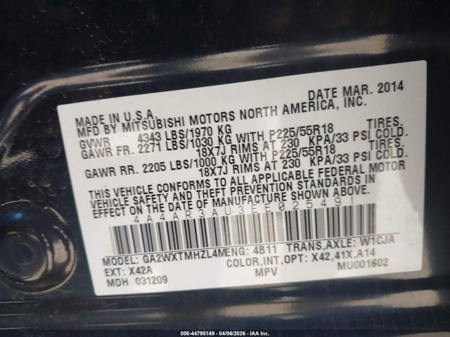 2014 MITSUBISHI OUTLANDER SPORT 4A4AR3AU3EE025491 Photo 8