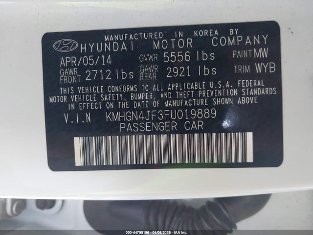 Продаж на аукціоні авто 2015 Hyundai Genesis 5.0, vin: KMHGN4JF3FU019889, номер лоту: 44795156