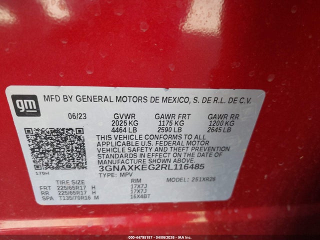 Aukcja sprzedaży 2024 Chevrolet Equinox Fwd Lt, vin: 3GNAXKEG2RL116485, numer aukcji: 44795187