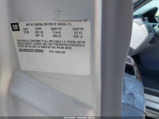 Aukcja sprzedaży 2005 Buick Lacrosse Cxl, vin: 2G4WD532051265842, numer aukcji: 44795207