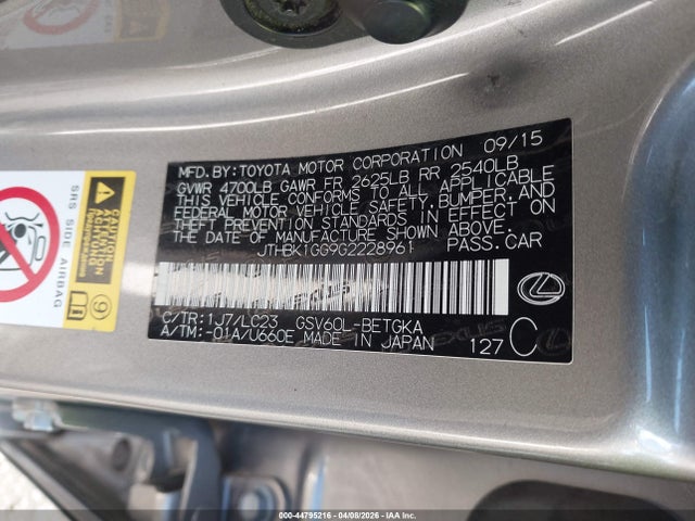 JTHBK1GG9G2228961 Lexus ES 350