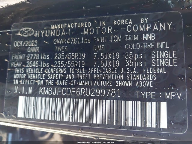 Продаж на аукціоні авто 2024 Hyundai Tucson Xrt, vin: KM8JFCDE6RU299781, номер лоту: 44795217