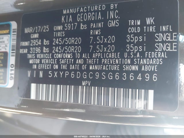Продаж на аукціоні авто 2025 Kia Telluride S, vin: 5XYP6DGC9SG636496, номер лоту: 44795231