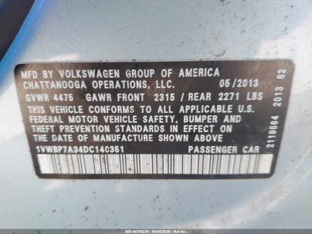 2013 VOLKSWAGEN PASSAT 1VWBP7A34DC140351 Photo 8