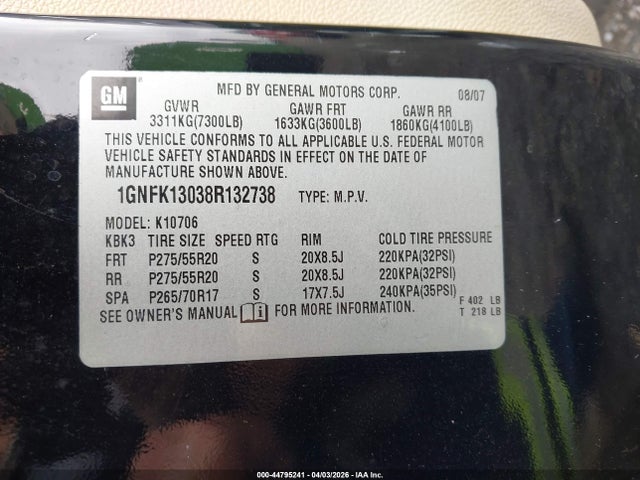 2008 CHEVROLET TAHOE 1GNFK13038R132738 Photo 8