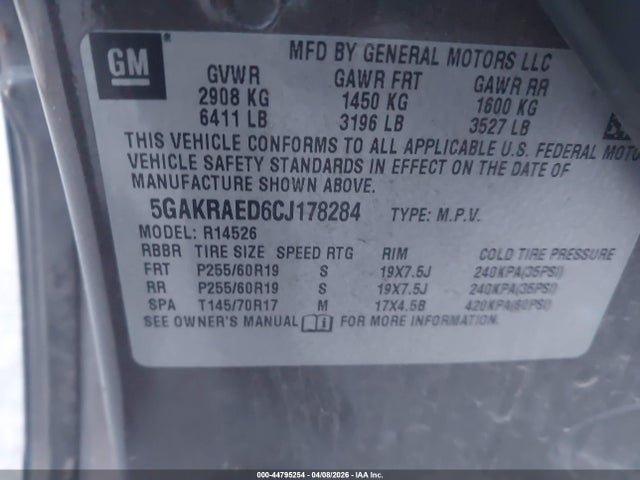 Продажа на аукционе авто 2012 Buick Enclave, vin: 5GAKRAED6CJ178284, номер лота: 44795254