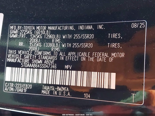 2025 Lexus Tx 350 Premium მანქანა იყიდება აუქციონზე, vin: 5TDAAAB64SS047346, აუქციონის ნომერი: 44795263