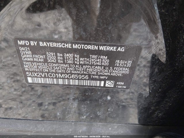 Продаж на аукціоні авто 2021 Bmw X4 Xdrive30i, vin: 5UX2V1C01M9G65956, номер лоту: 44795304