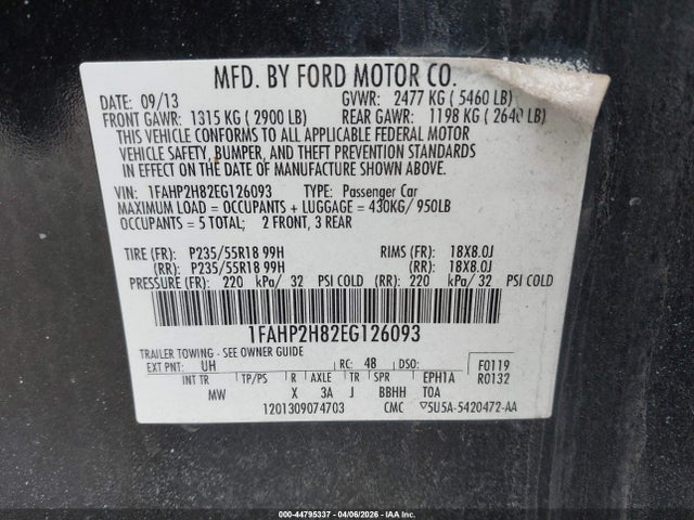 Ford TAURUS SEL 2014 1FAHP2H82EG126093 Image 9