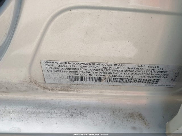 44795359 :رقم المزاد ، 3VWPL7AJ4BM619591 vin ، 2011 Volkswagen Jetta Sportwagen 2.0l Tdi مزاد بيع