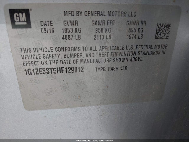 44795380 :رقم المزاد ، 1G1ZE5ST5HF129012 vin ، 2017 Chevrolet Malibu 1lt مزاد بيع