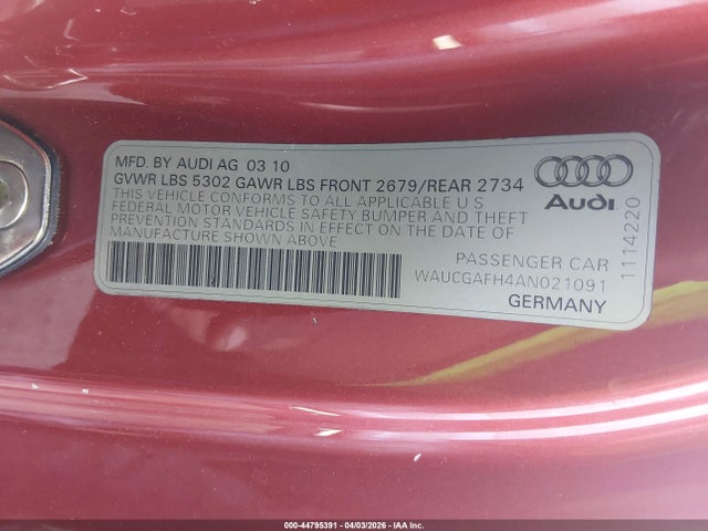 2010 AUDI S5 WAUCGAFH4AN021091 Photo 8