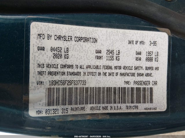Продаж на аукціоні авто 1995 Dodge Intrepid Es, vin: 1B3HD56F2SF637733, номер лоту: 44795397
