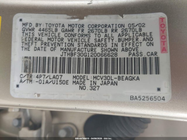44795410 :رقم المزاد ، JTHBF30G120066628 vin ، 2002 Lexus Es 300 مزاد بيع