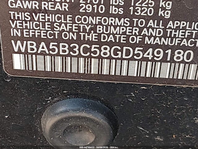 44795433 :رقم المزاد ، WBA5B3C58GD549180 vin ، 2016 Bmw 535i Xdrive مزاد بيع