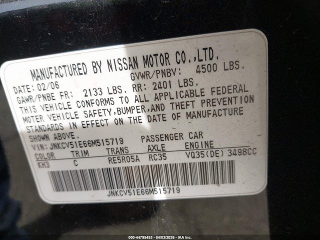 2006 INFINITI G35 JNKCV51E66M515719 Photo 8