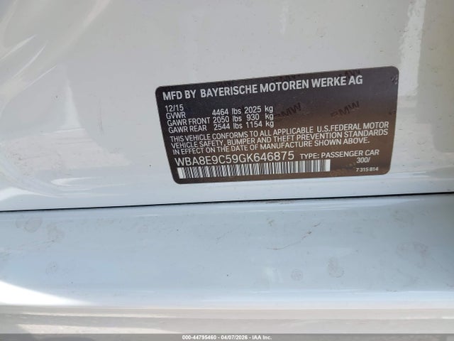 44795460 :رقم المزاد ، WBA8E9C59GK646875 vin ، 2016 Bmw 328i مزاد بيع