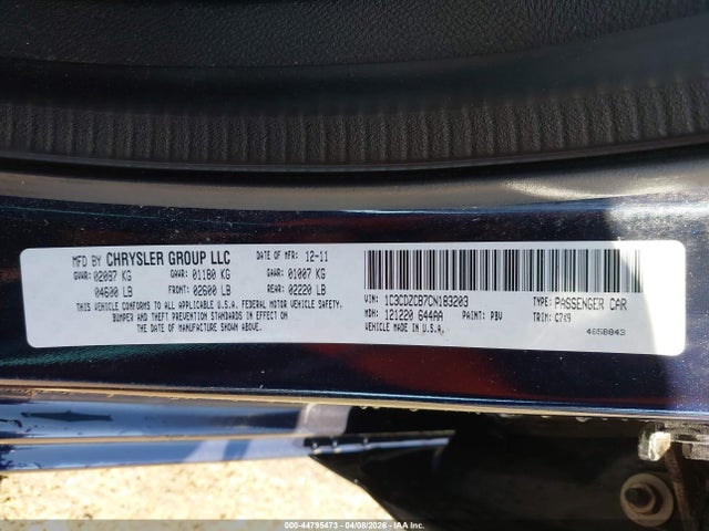 2012 Dodge Avenger Sxt მანქანა იყიდება აუქციონზე, vin: 1C3CDZCB7CN183203, აუქციონის ნომერი: 44795473