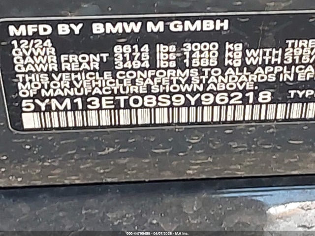 Продаж на аукціоні авто 2025 Bmw X5 M Competition, vin: 5YM13ET08S9Y96218, номер лоту: 44795495