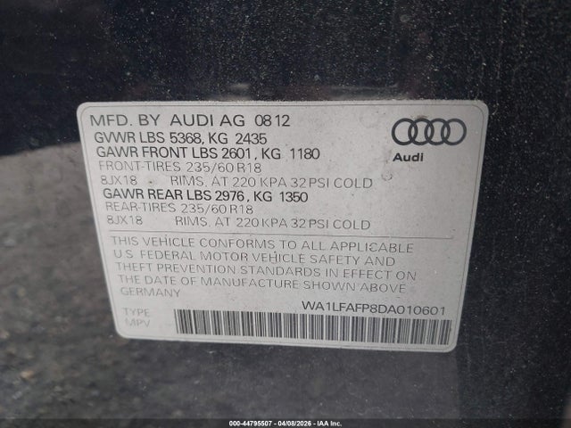 2013 AUDI Q5 WA1LFAFP8DA010601 Photo 8