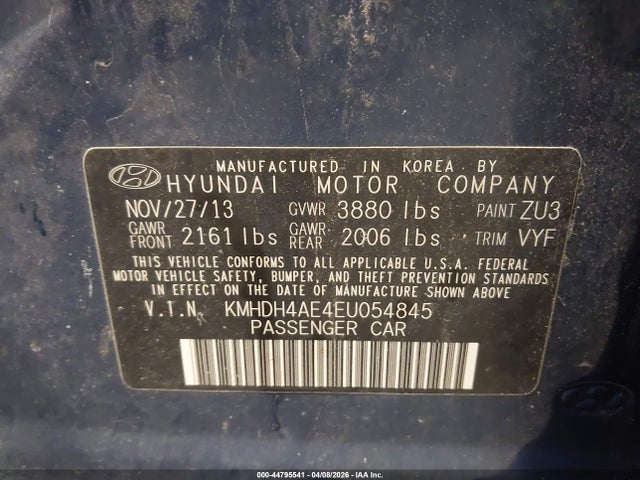 2014 Hyundai Elantra Se მანქანა იყიდება აუქციონზე, vin: KMHDH4AE4EU054845, აუქციონის ნომერი: 44795541