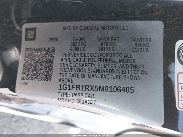 Chevrolet Camaro Rwd 1lt 2021 1G1FB1RX5M0106405 Image 9
