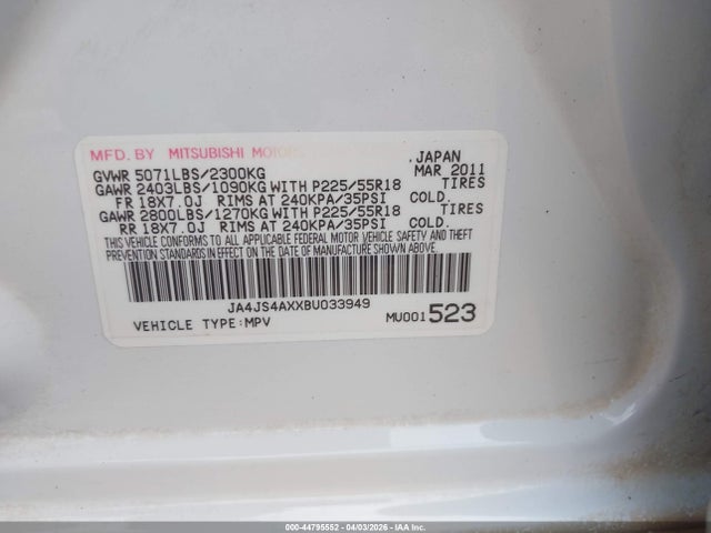 Продаж на аукціоні авто 2011 Mitsubishi Outlander Xls, vin: JA4JS4AXXBU033949, номер лоту: 44795552