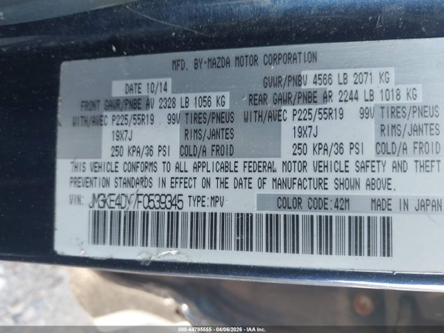 44795555 :رقم المزاد ، JM3KE4DY7F0539345 vin ، 2015 Mazda Cx-5 Grand Touring مزاد بيع