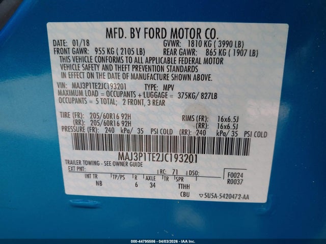 2018 FORD ECOSPORT MAJ3P1TE2JC193201 Photo 8