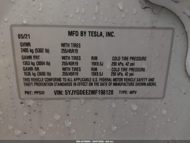 Aukcja sprzedaży 2021 Tesla Model Y Long Range Dual Motor All-wheel Drive, vin: 5YJYGDEE2MF198128, numer aukcji: 44795593