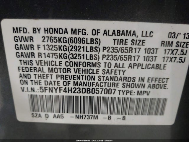 2013 HONDA PILOT 5FNYF4H23DB057007 Photo 8