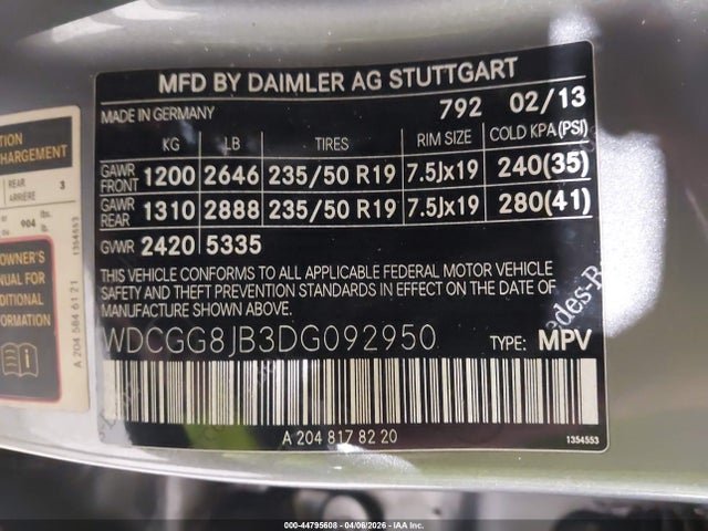 Aukcja sprzedaży 2013 Mercedes-benz Glk 350 4matic, vin: WDCGG8JB3DG092950, numer aukcji: 44795608