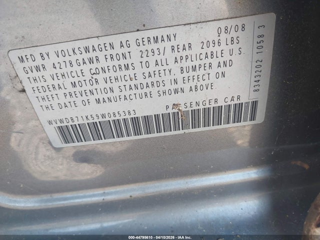 Продажа на аукционе авто 2009 Volkswagen Rabbit S, vin: WVWDB71K59W085383, номер лота: 44795610
