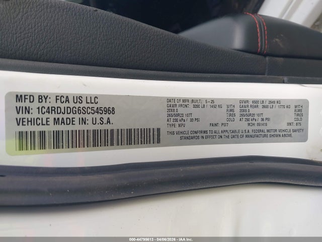Продажа на аукционе авто 2025 Dodge Durango Gt Plus Awd, vin: 1C4RDJDG6SC545968, номер лота: 44795613