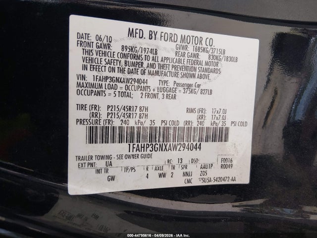 Aukcja sprzedaży 2010 Ford Focus Ses, vin: 1FAHP3GNXAW294044, numer aukcji: 44795616