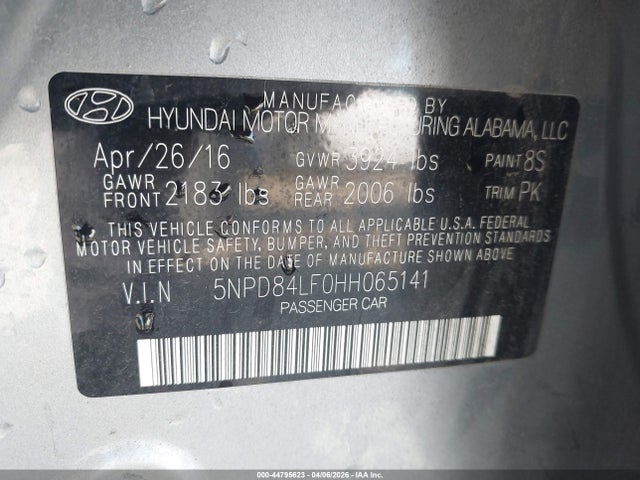 5NPD84LF0HH065141 Hyundai ELANTRA SE