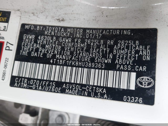 Toyota CAMRY SE 2017 4T1BF1FK8HU389363 Image 9
