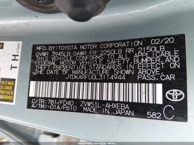 2020 TOYOTA PRIUS JTDKARFU0L3114944 Photo 8