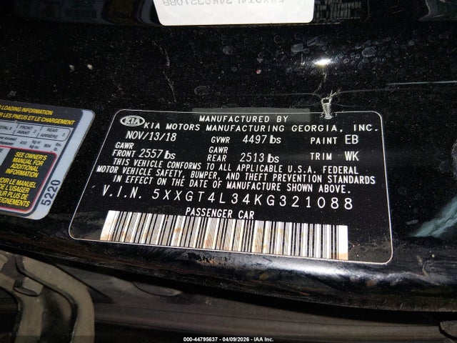 KIA Optima Lx 2019 5XXGT4L34KG321088 Image 9